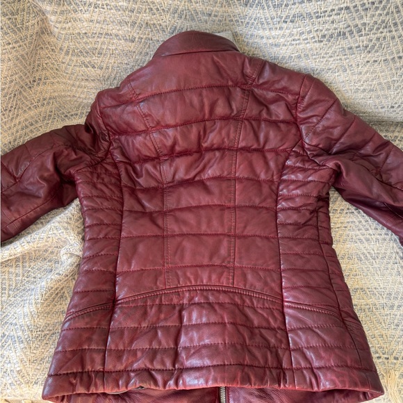 Mauritas leather puffer jacket key with removable sweatshirt insert- Maroon (M) - Picture 8 of 8